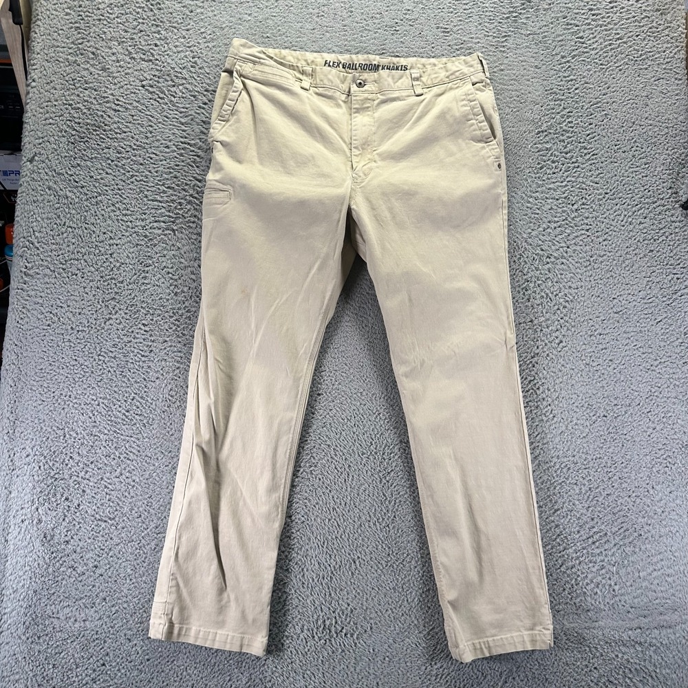 Duluth Flex Ballroom Pant Mens 38x32 Beige Khakis Straight Leg Workwear Stretch